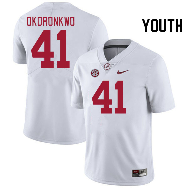 Youth #41 Justin Okoronkwo Alabama Crimson Tide College Football Jerseys Stitched-White